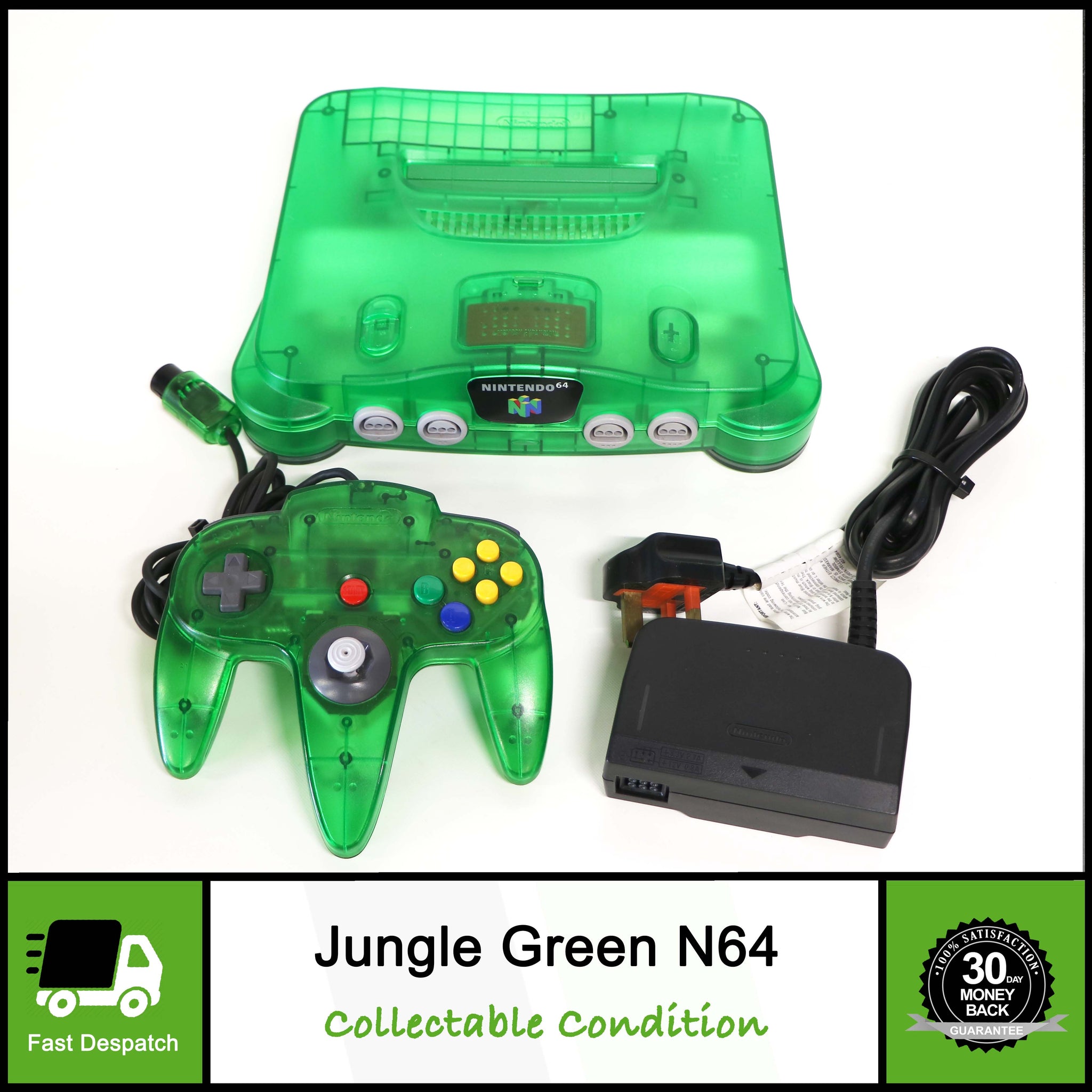 Nintendo 64 N64 Jungle Green Console Controller & Cables | Collectable Condition