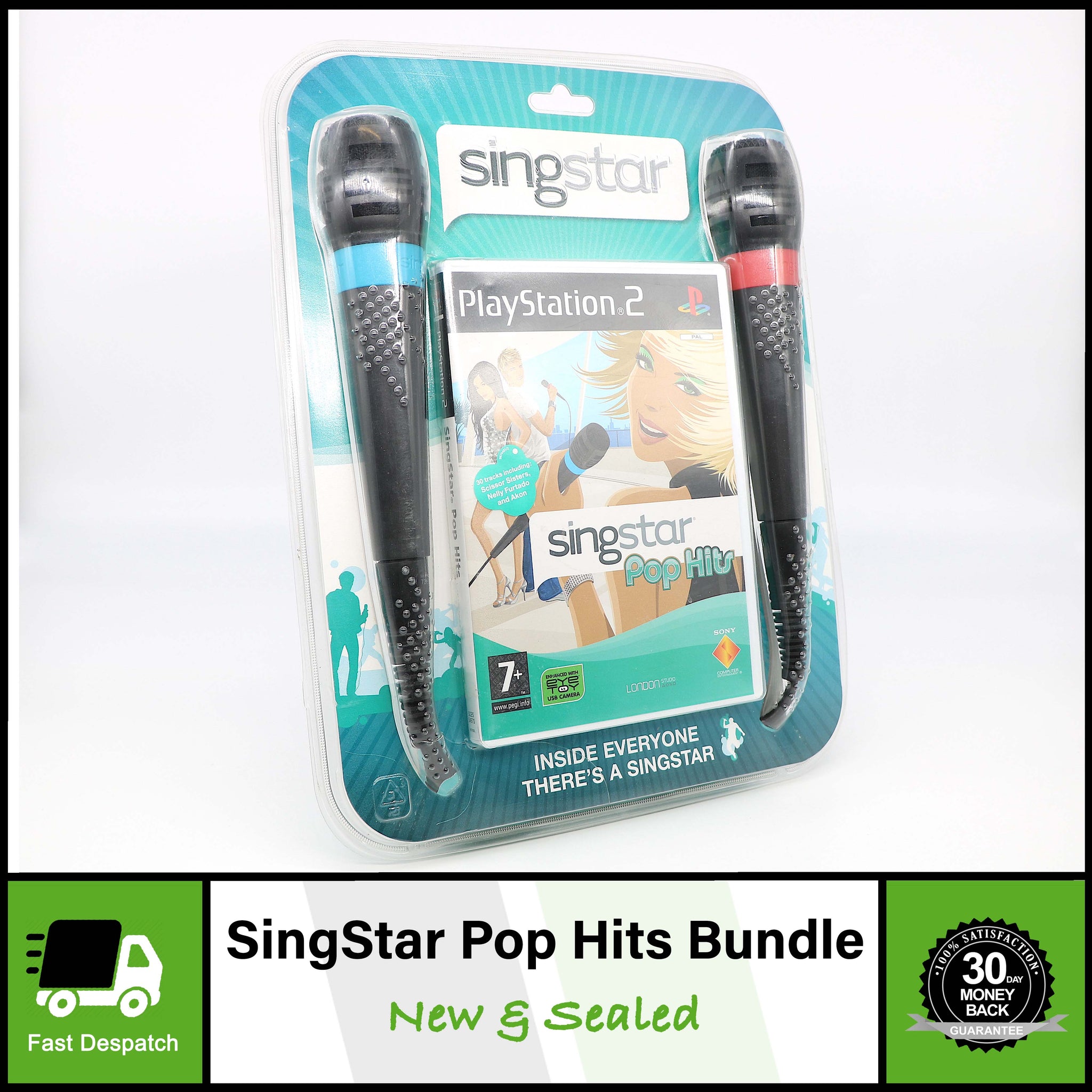 Singstar Pop Hits Bundle 2x Microphones | Sony Playstation 2 PS2 Game | New!!