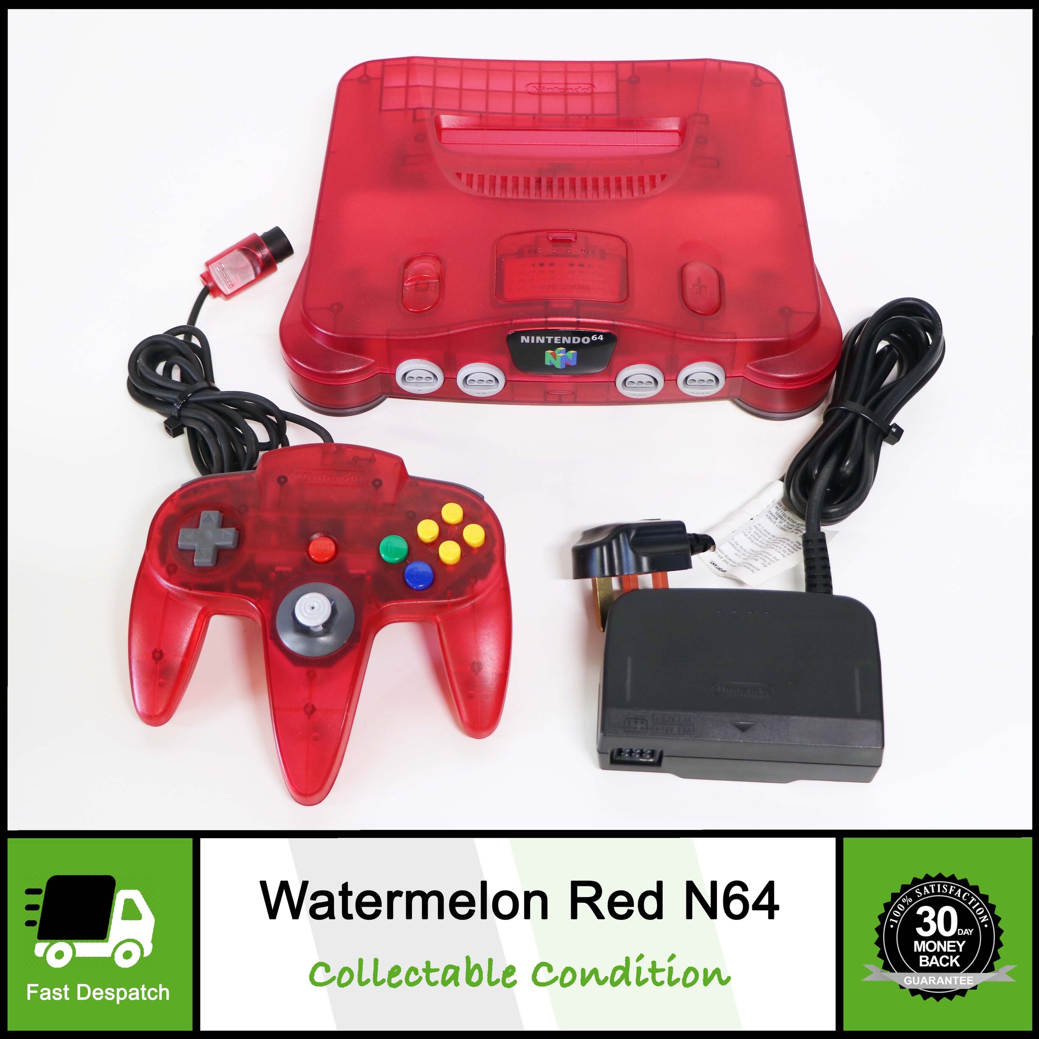 Nintendo 64 N64 Watermelon Red Clear Console Controller | Collectable Condition