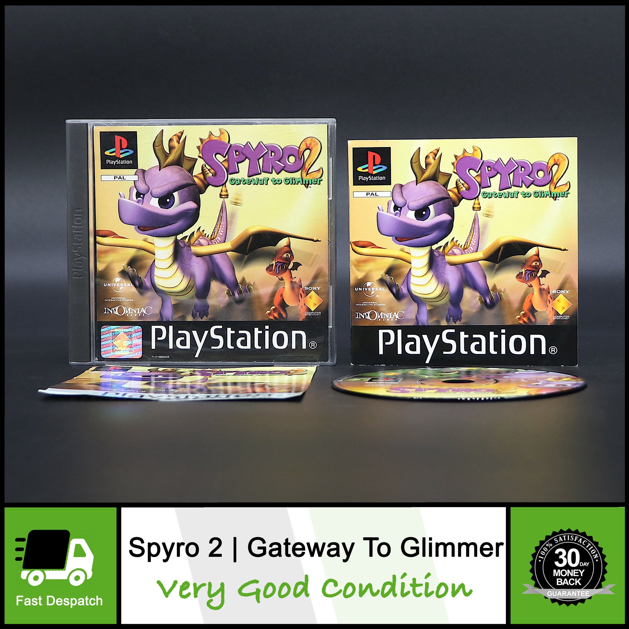 Spyro 2 Gateway To Glimmer (The Dragon) | Black Label | Sony PS1 Game | VGC