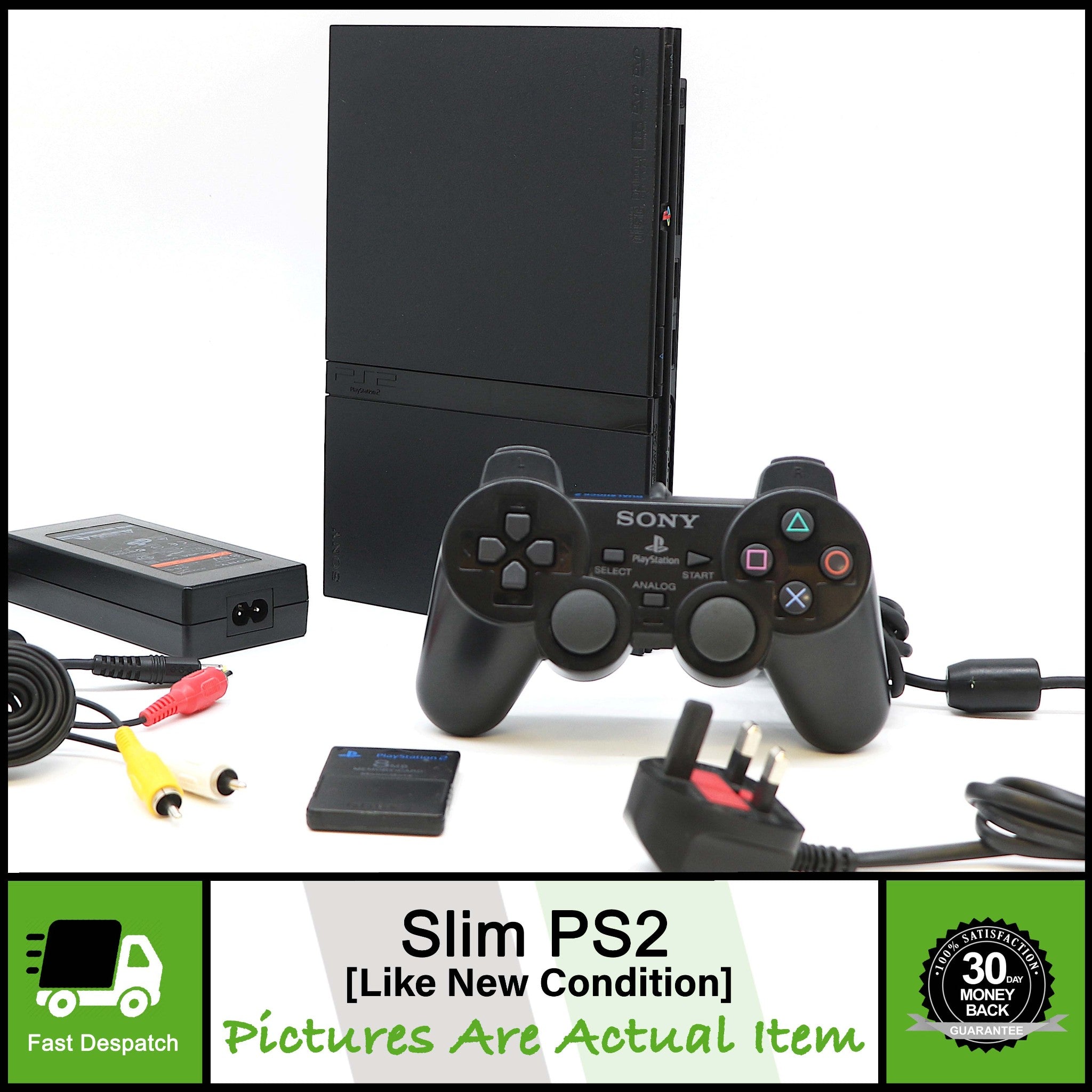 Black Slimline Slim Sony PS2 Console With Pad & 8MB Card | Mint Condition!