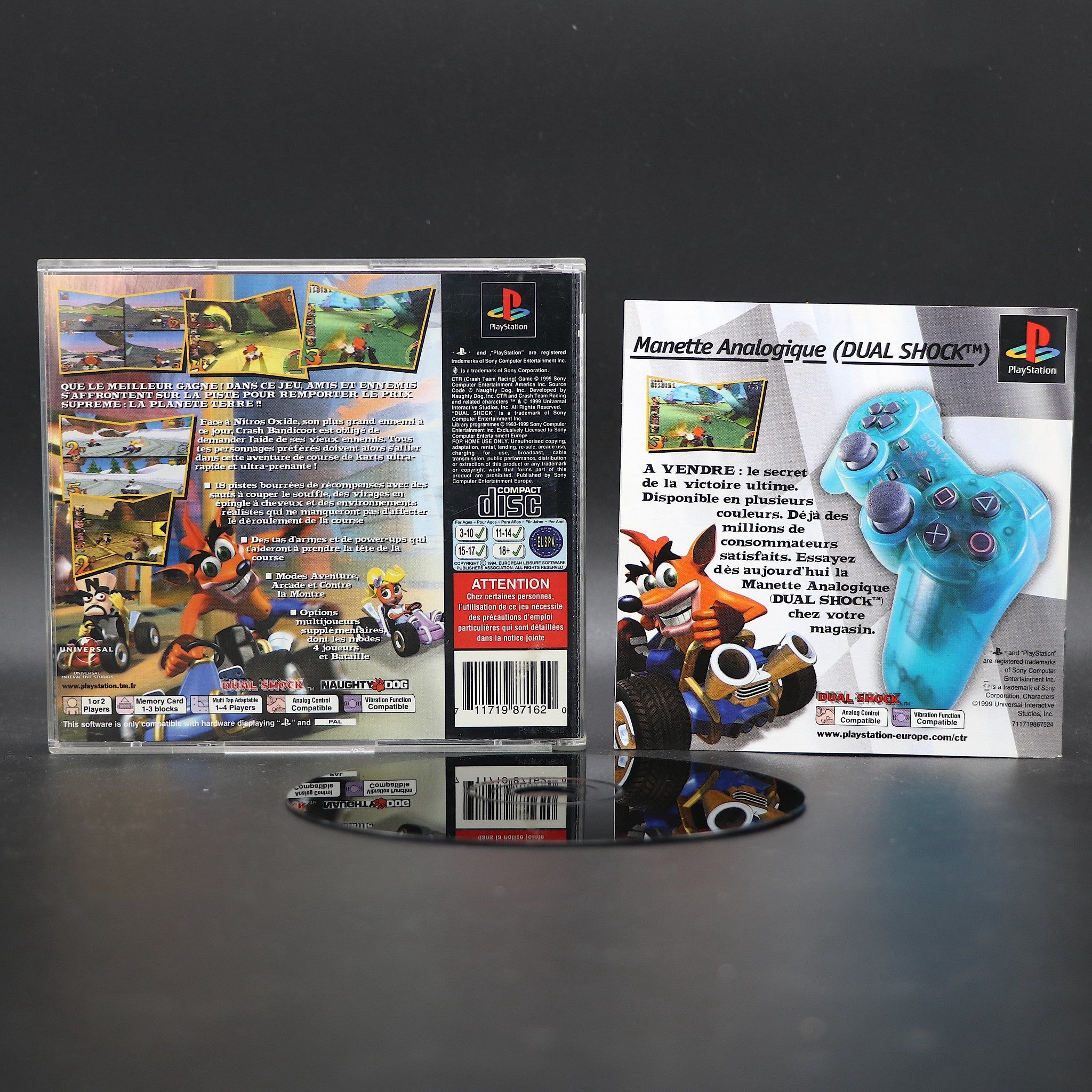 Crash Bandicoot - Crash Team Racing CTR (French Version) PS1 Game - Collectable!