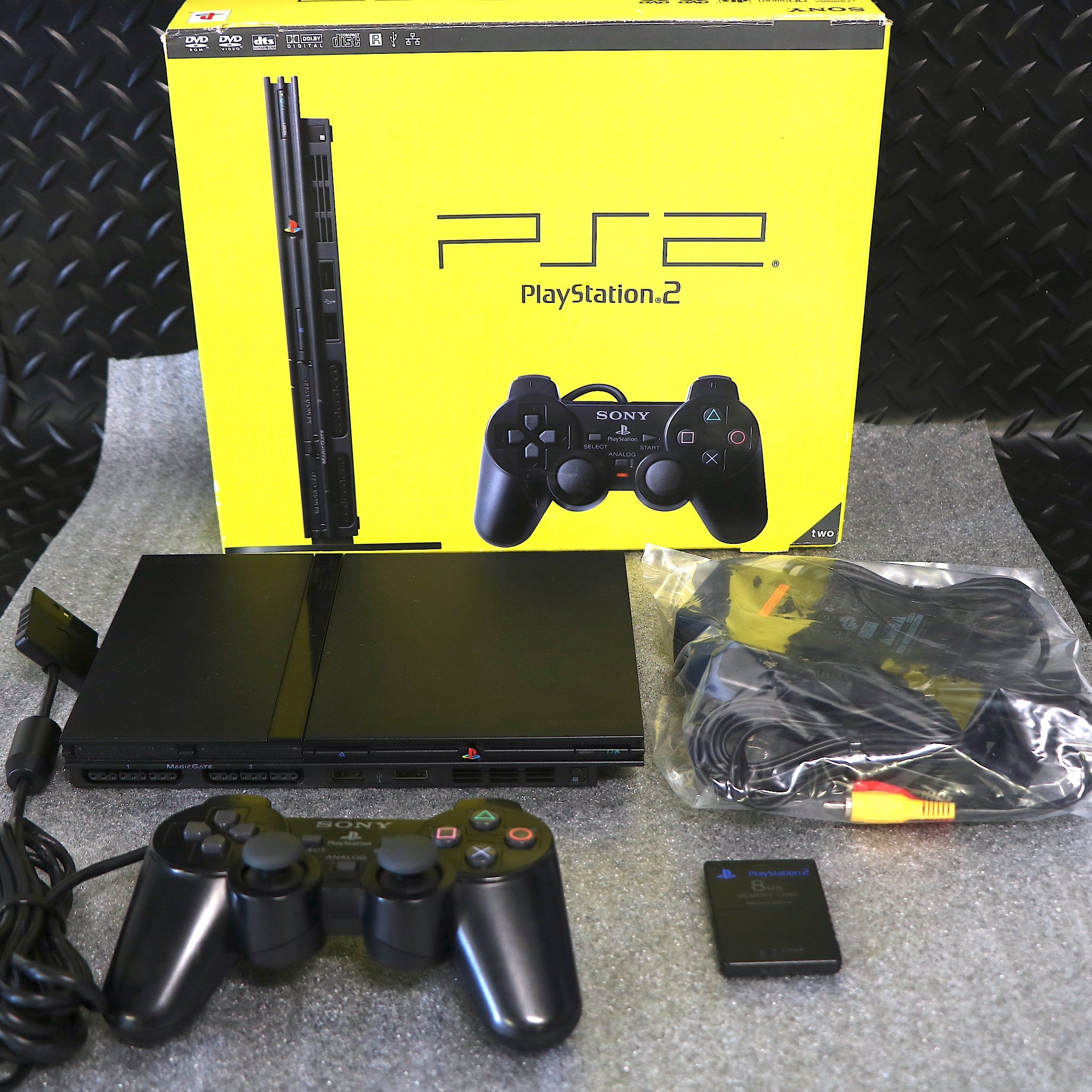 Black Boxed Slimline Slim Sony PS2 Console System With Controller & 8MB Card