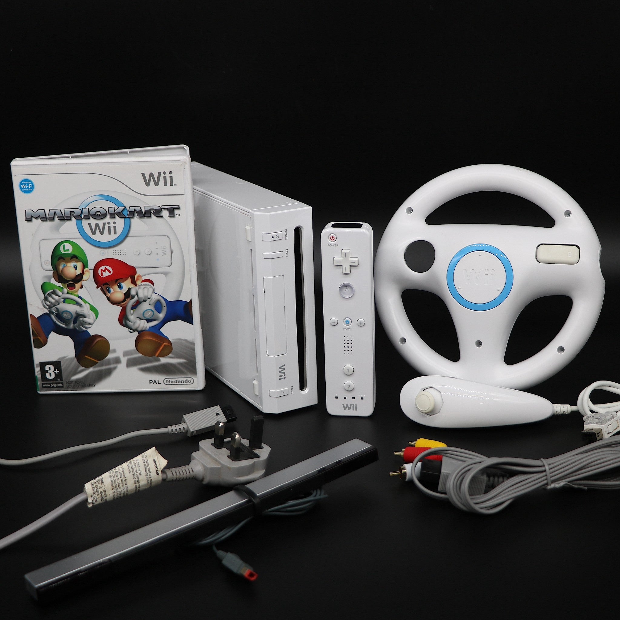 Nintendo Wii Gaming Console System With Mario Kart Game & Steering Wheel Bundle