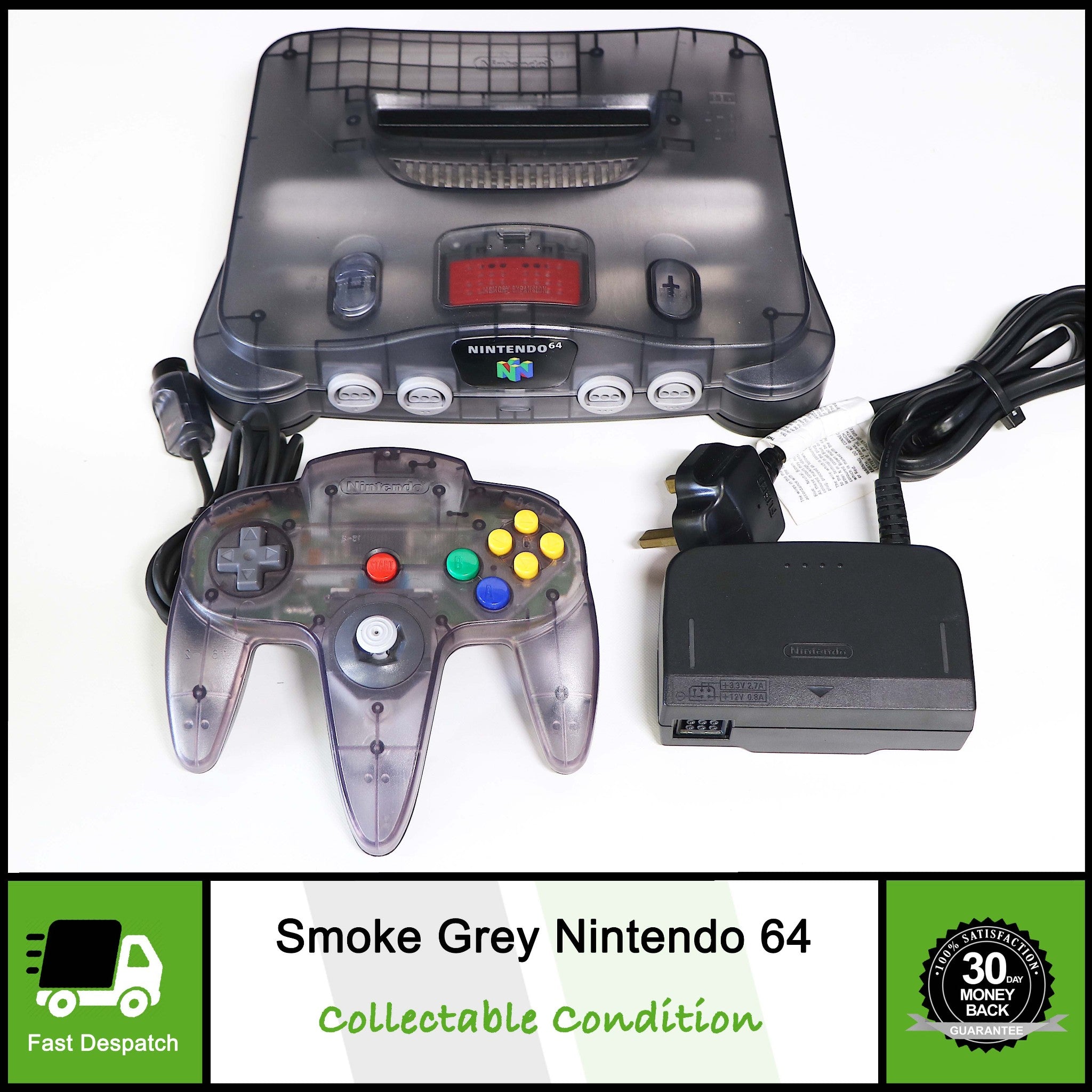 Nintendo 64 N64 Smoke Black Grey Gray Clear Console | Collectable Condition!