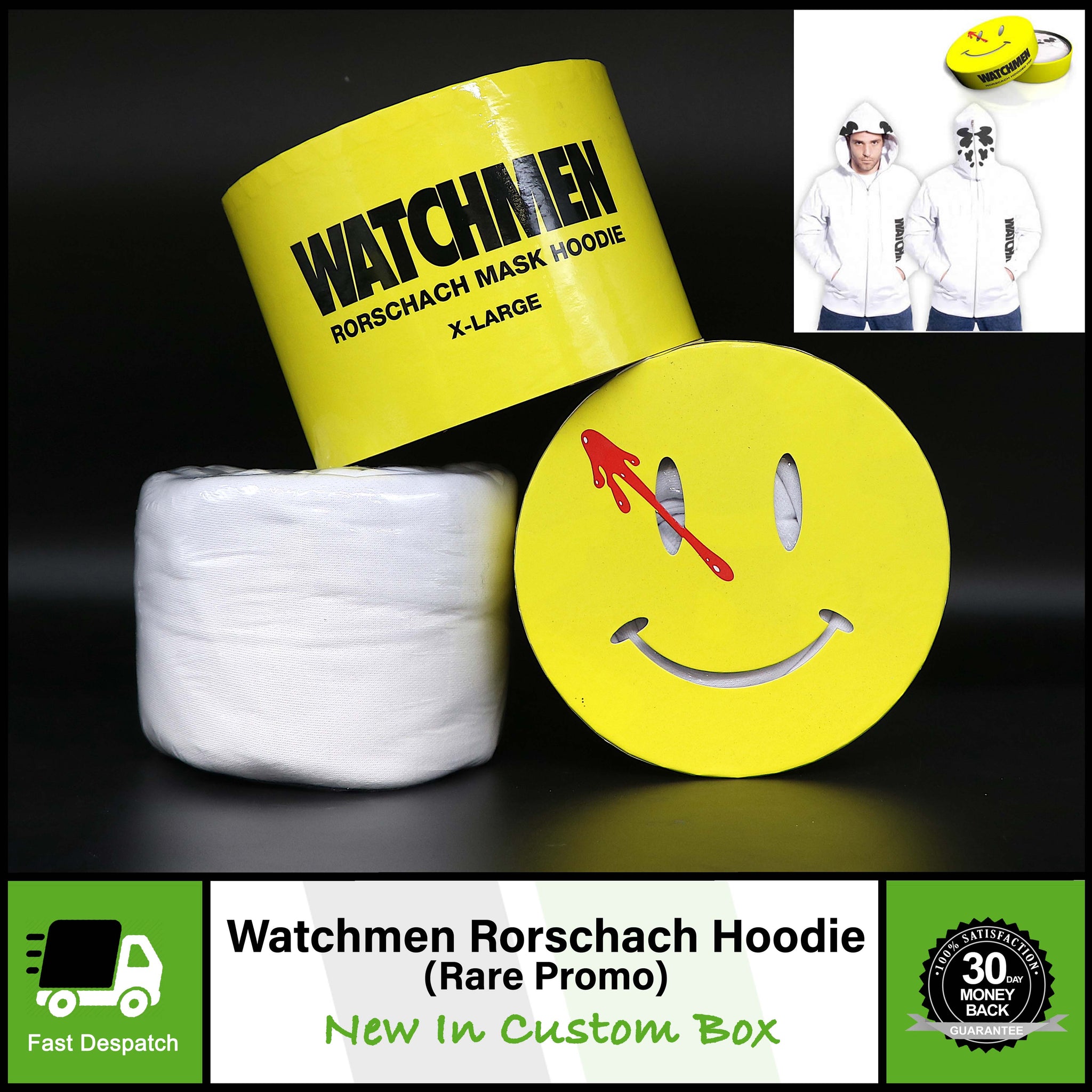 Watchmen Rorschach | Rare Promo White Mask Hoodie | DVD Bluray Xbox 360/PS3 Game