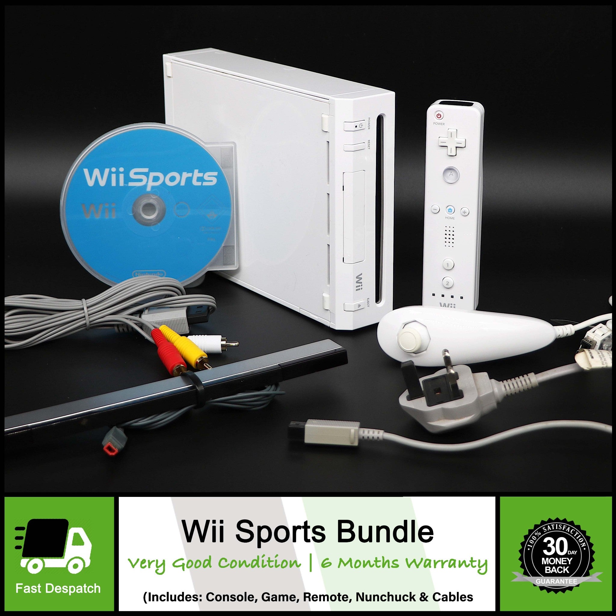 Nintendo Wii Gaming Console System With Wii Sports Game & Remote & Nunchuck