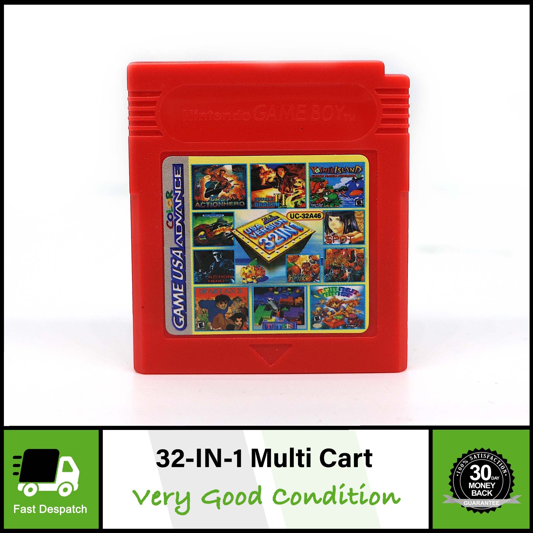 32-IN-1 | Multi Game Cartridge | Nintendo Gameboy Advance Color Game | Red Cart