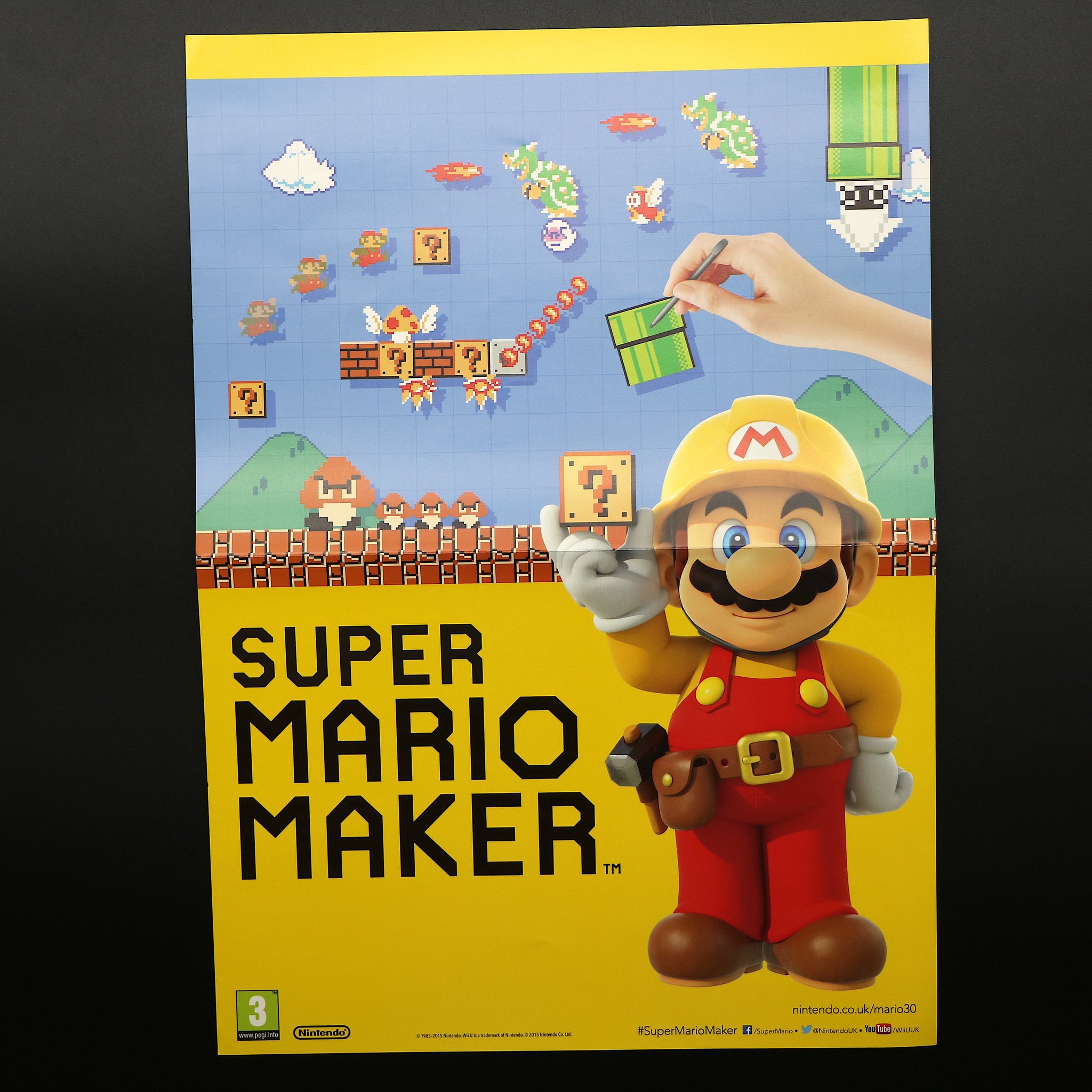 Super Mario Maker | Promo Nintendo A3 30th Anniversary Double Sided Poster | New