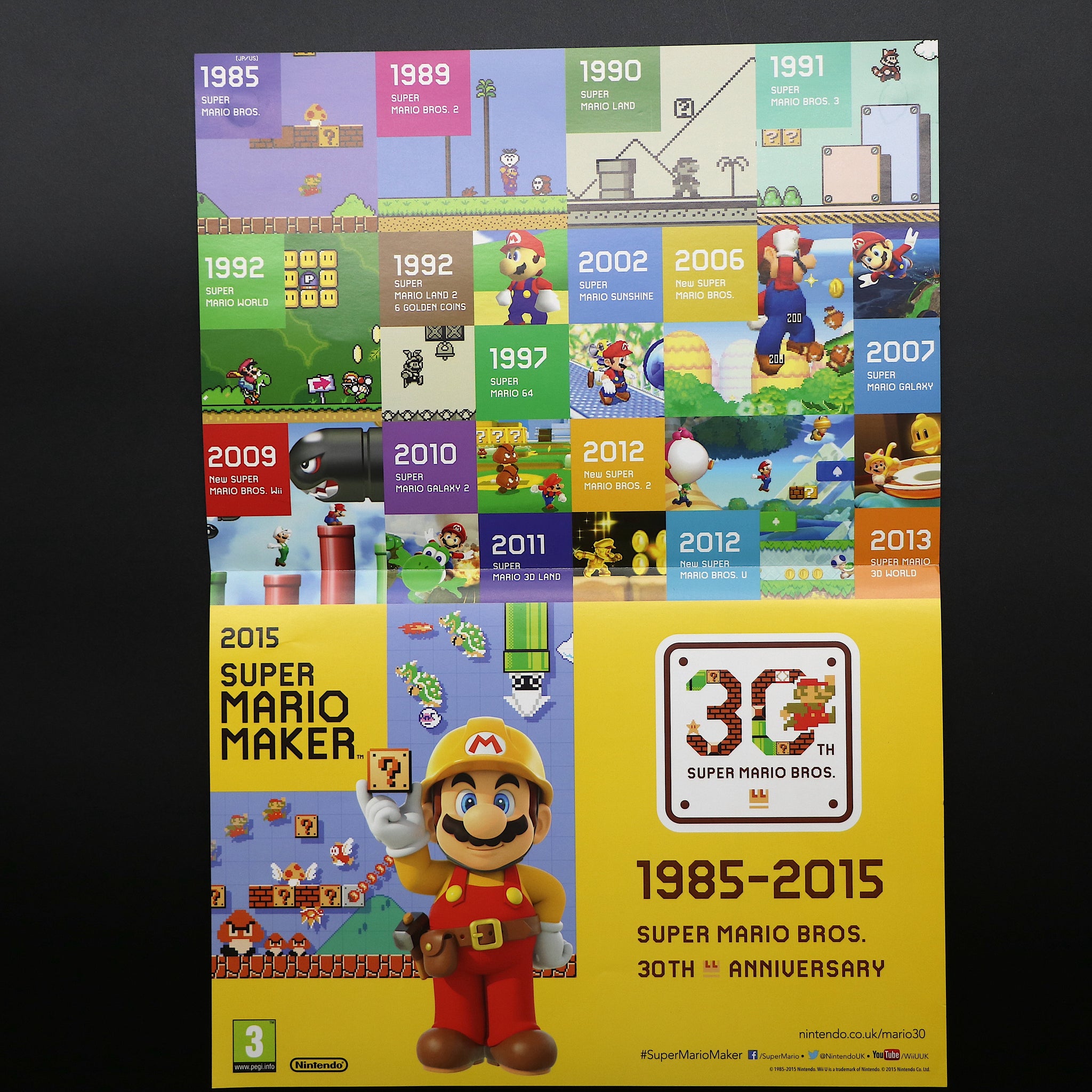 Super Mario Maker | Promo Nintendo A3 30th Anniversary Double Sided Poster | New