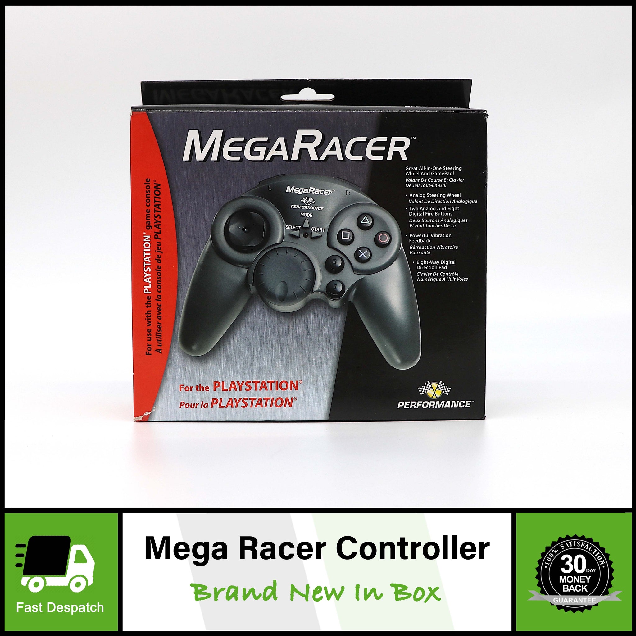 MegaRacer Performance Steering Wheel Controller | For Sony PS1 Playstation | New
