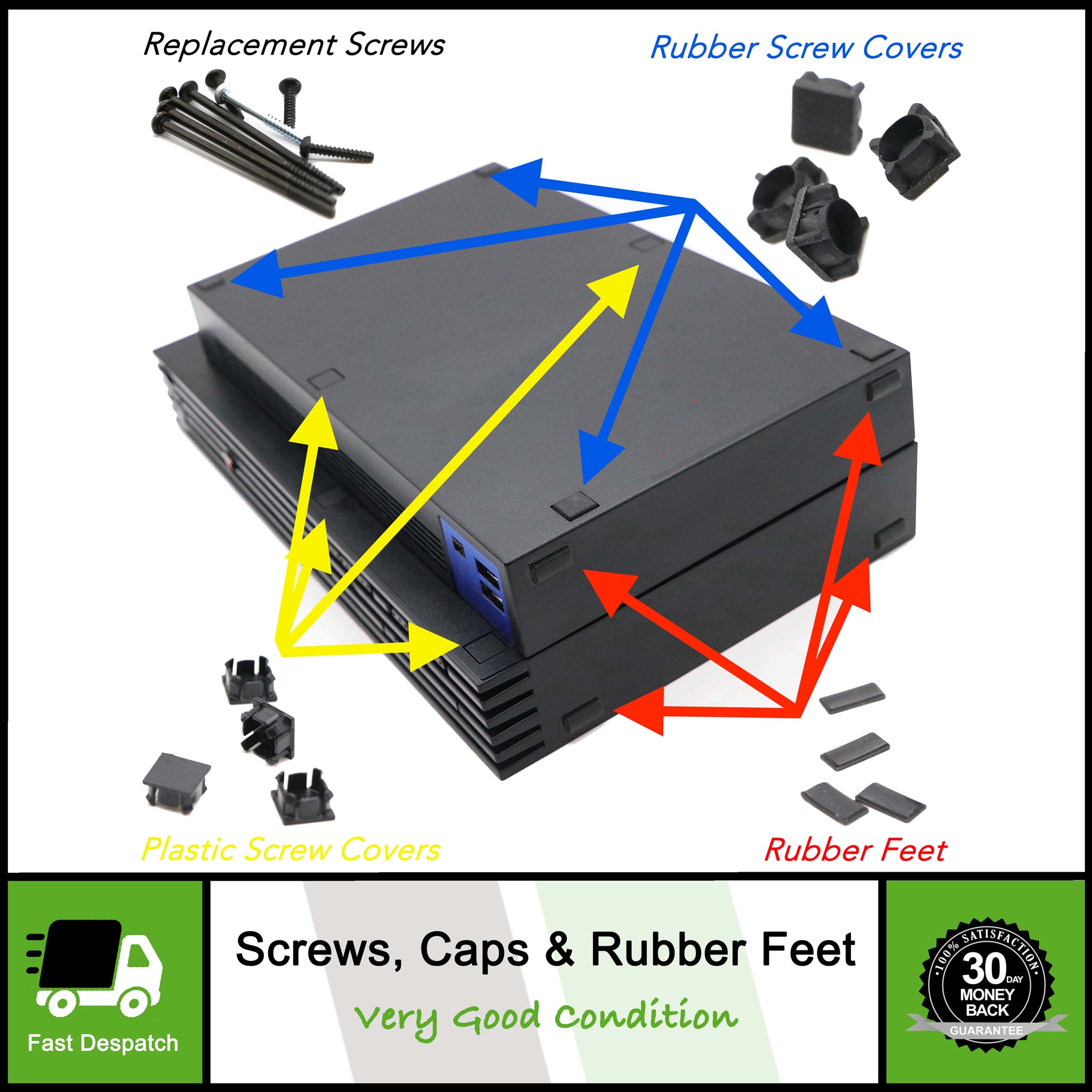 Official Replacement Screws Rubber Feet Covers Caps For Sony PS2/PS3 Consoles