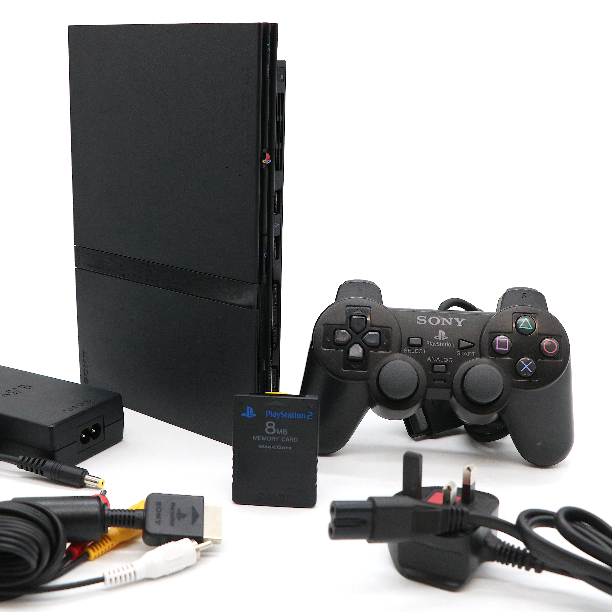 Black Slimline Slim Sony PS2 Console System With Controller & 8MB Card | Grade 2