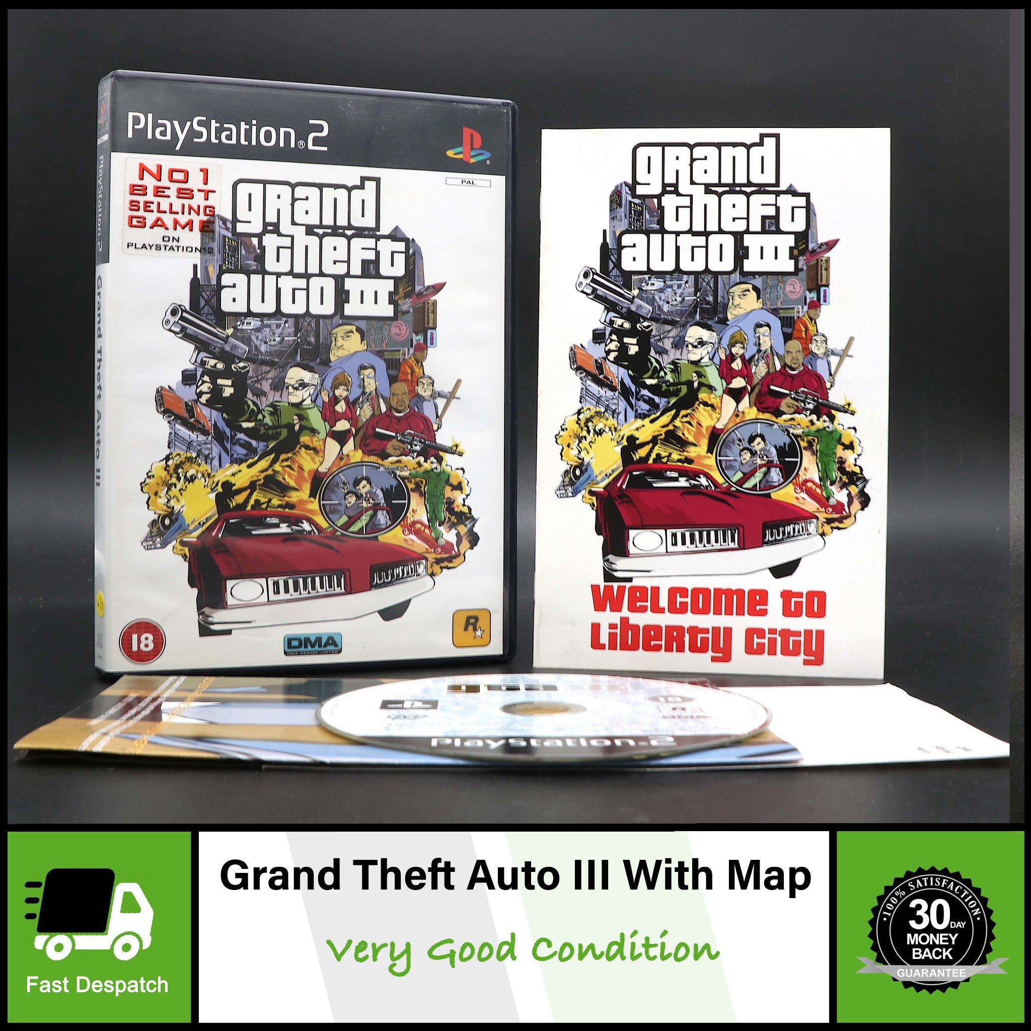 Grand Theft Auto III (GTA 3) | Sony Playstation 2 PS2 Game With Map | VGC