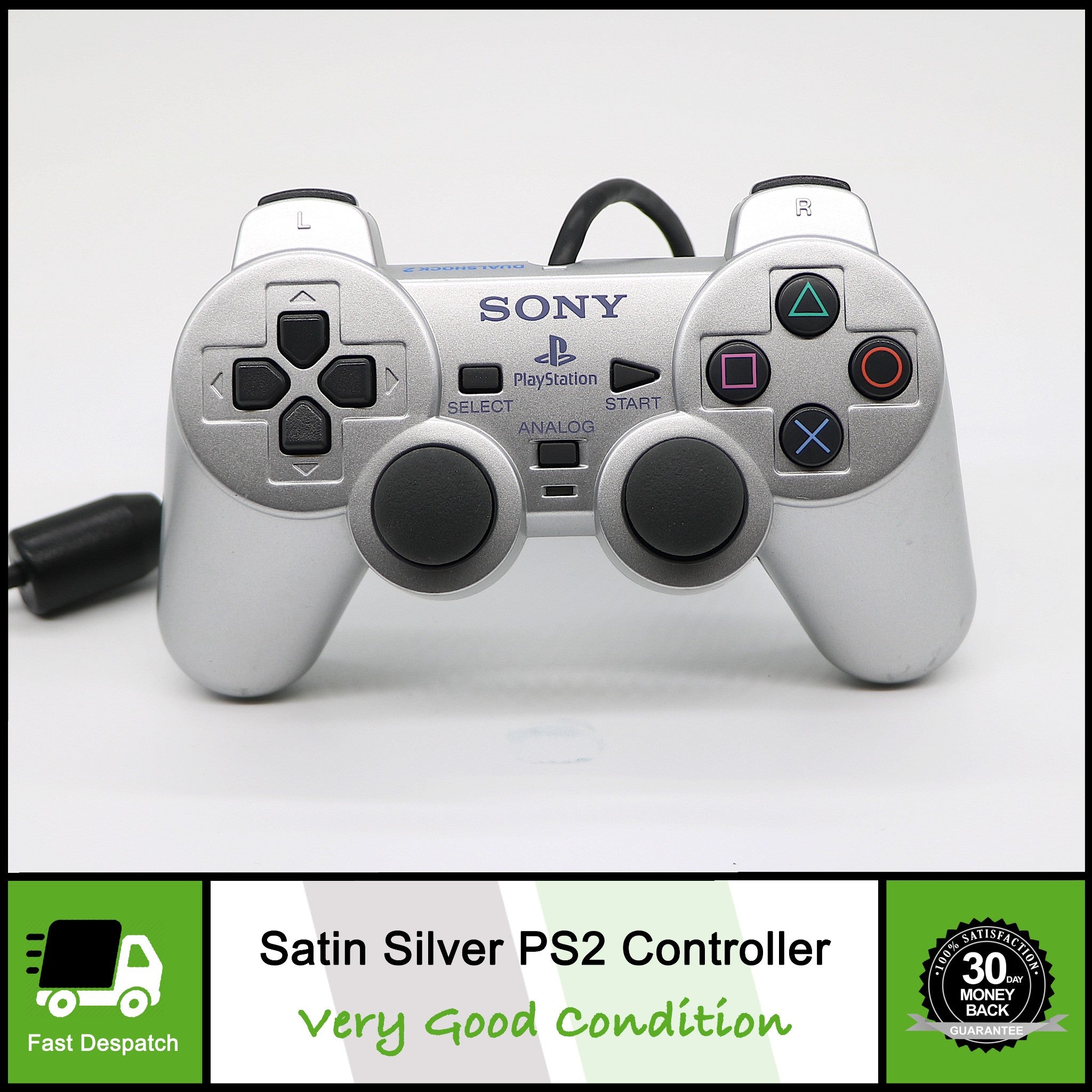 Official Sony Satin Silver Dualshock 2 Controller Control Pad for PS2 | VGC