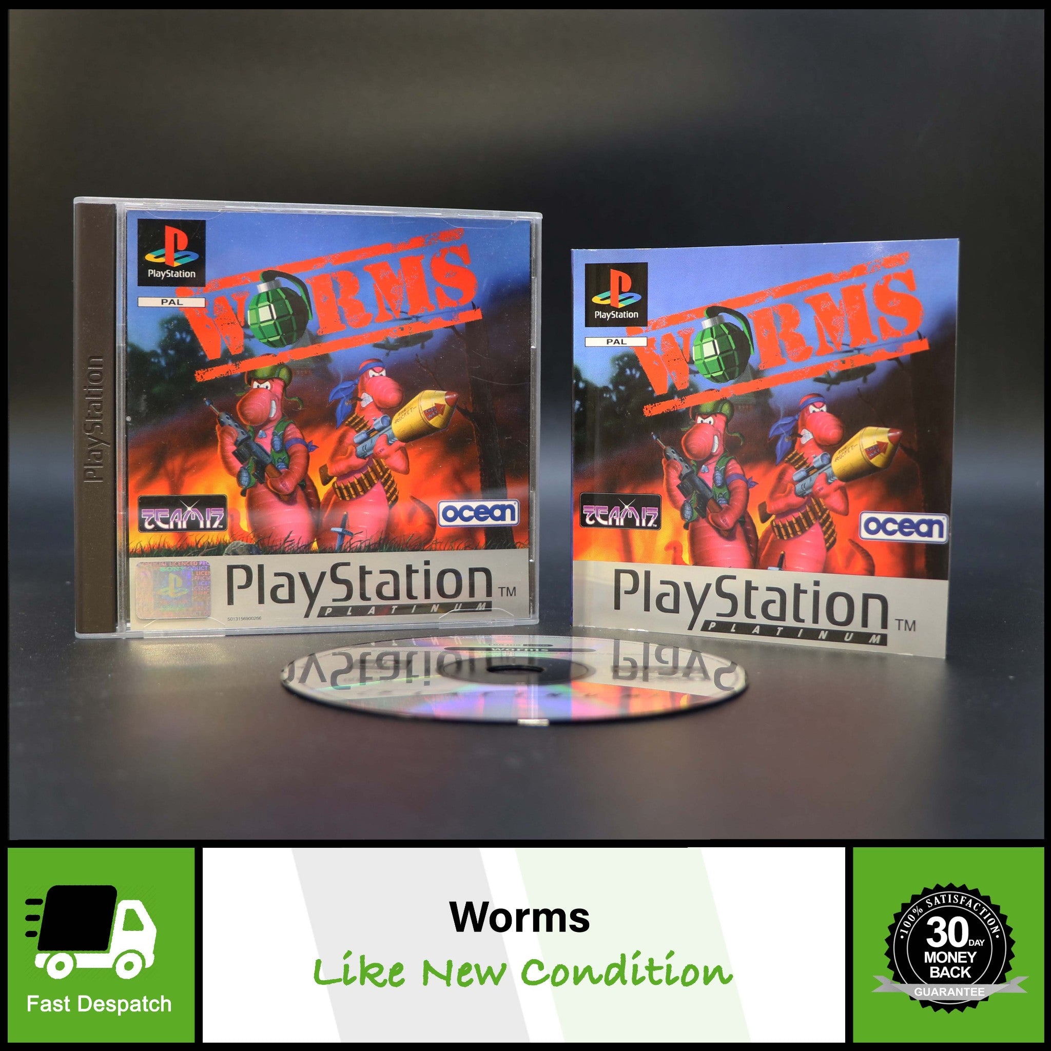 Worms - Platinum - Sony Playstation PS1 Game - Mint Condition